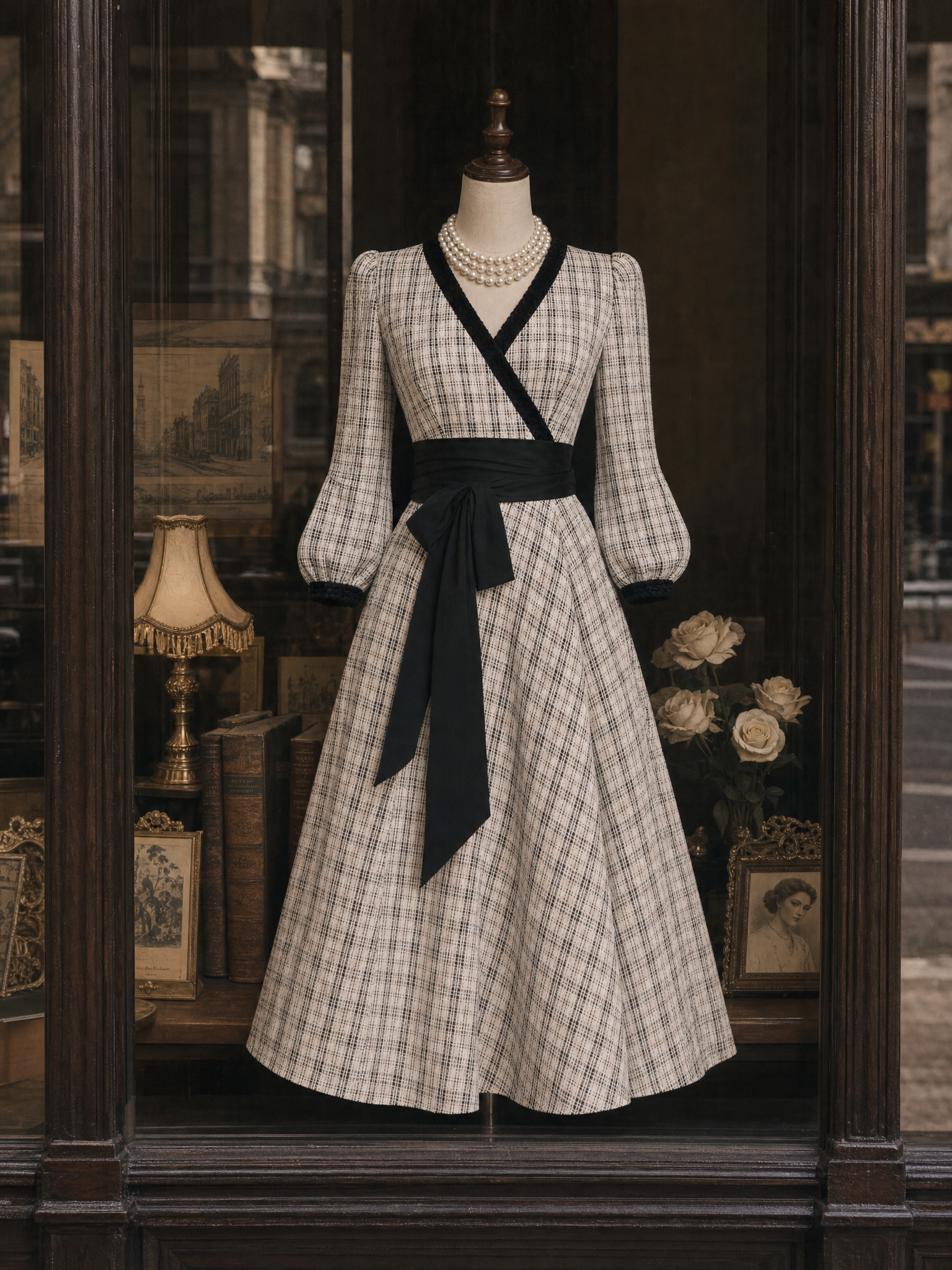 Vintage Plaid Print Contrast Color Umbrella Dress