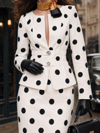 Vintage Polka Dot Print V-Neck Two-Piece Skirt Set