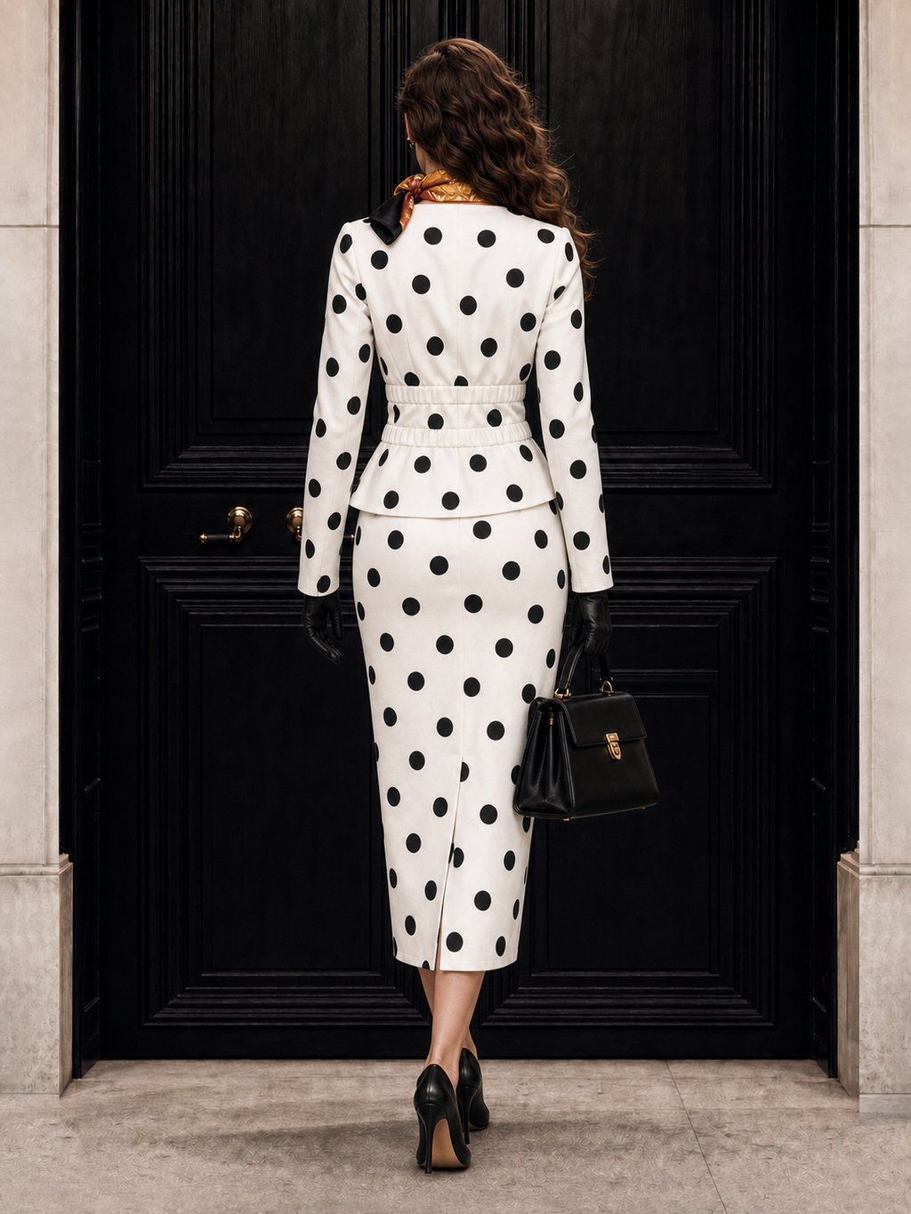 Vintage Polka Dot Print V-Neck Two-Piece Skirt Set