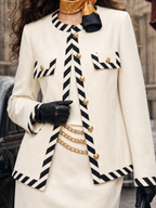 Vintage Striped Piped Trim Blazer & Skirt Two-Piece Set