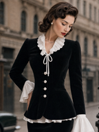 Vintage Velvet Spliced Ruffle Hem Skirt Set