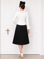 Vintage Ruffled Top & Pleated Skirt Two-Piece Set