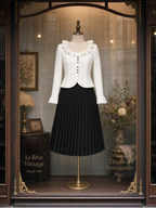 Vintage Ruffled Top & Pleated Skirt Two-Piece Set