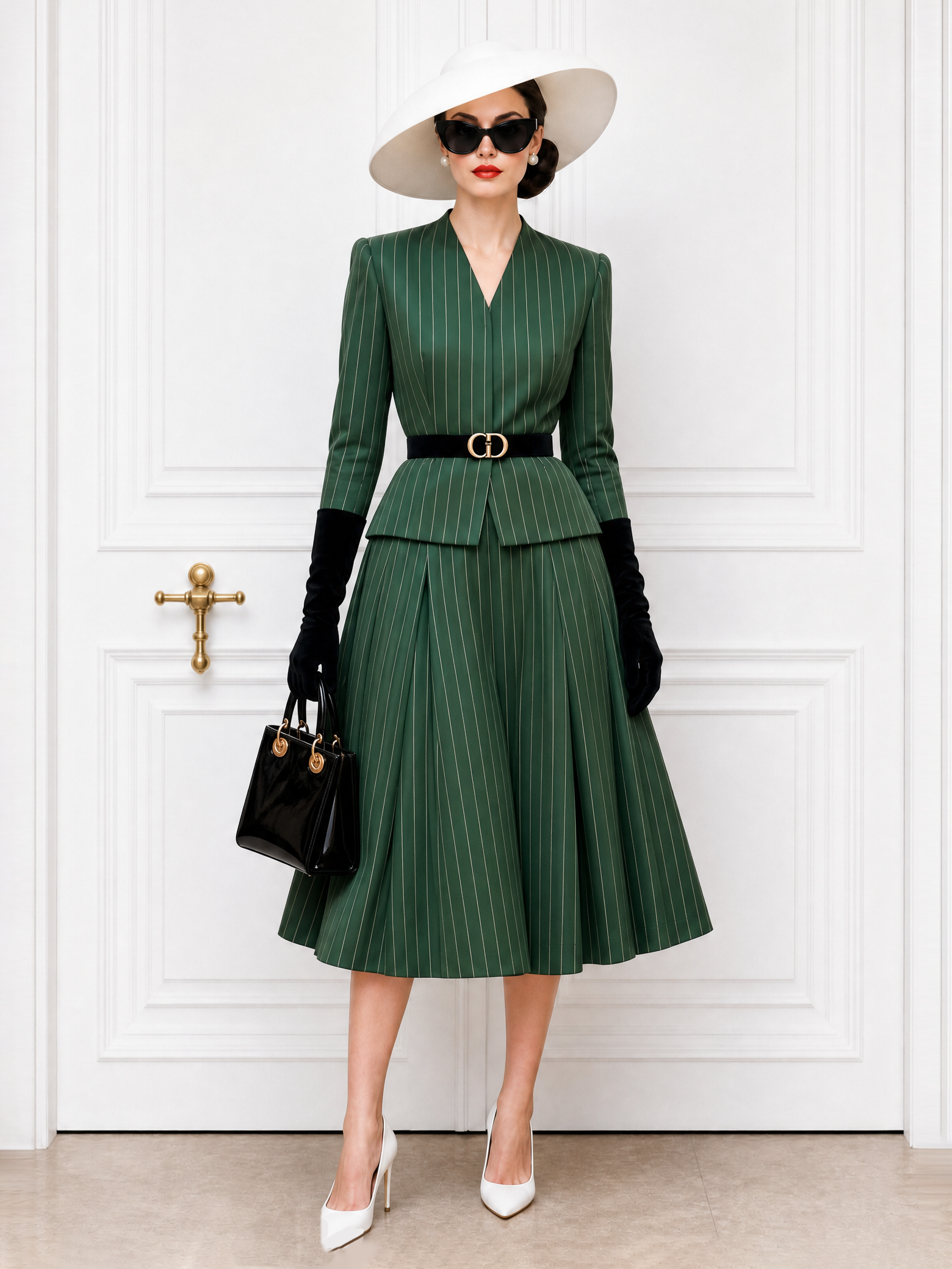 Vintage Striped V-Neck Blazer & Skirt Two-Piece Set