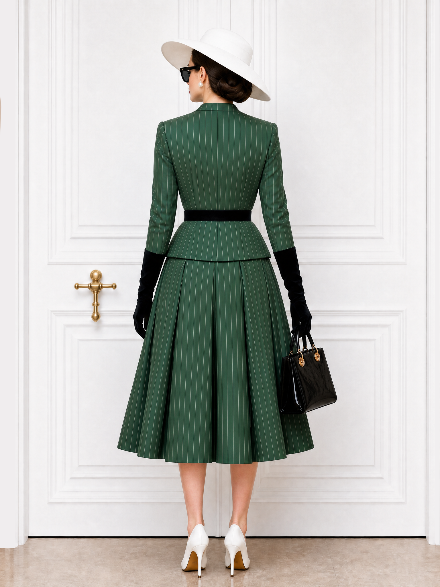 Vintage Striped V-Neck Blazer & Skirt Two-Piece Set
