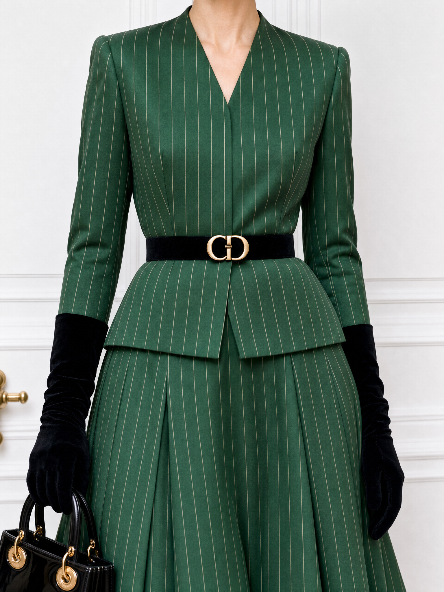 Vintage Striped V-Neck Blazer & Skirt Two-Piece Set