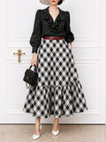 Vintage Ruffled Blouse & Plaid Skirt Two-Piece Set