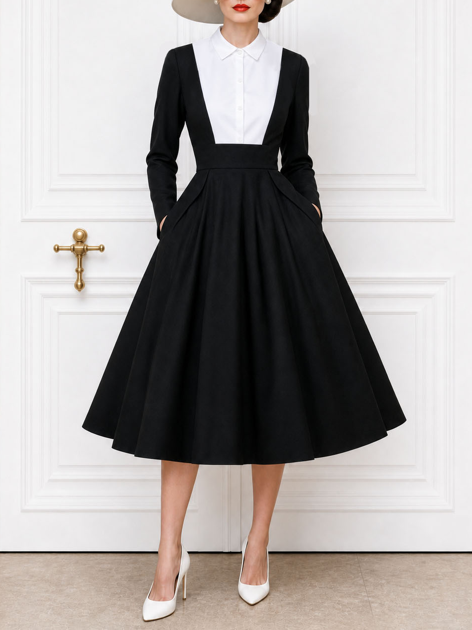 Vintage Faux Two-Piece Spliced Miid Dress