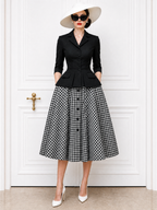 Vintage V-Neck Cardigan & Plaid Midi Skirt Set
