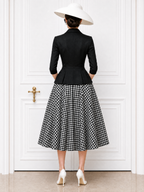 Vintage V-Neck Cardigan & Plaid Midi Skirt Set