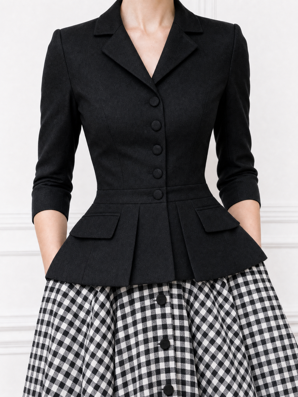 Vintage V-Neck Cardigan & Plaid Midi Skirt Set