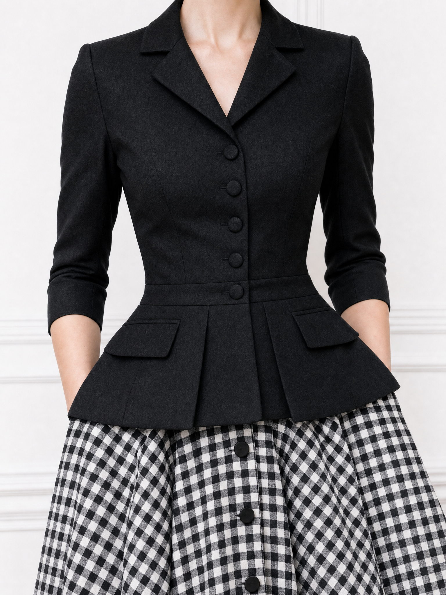 Vintage V-Neck Cardigan & Plaid Midi Skirt Set