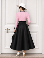 Vintage Round Neck Cardigan & Tie Satin Skirt Two-Piece Set
