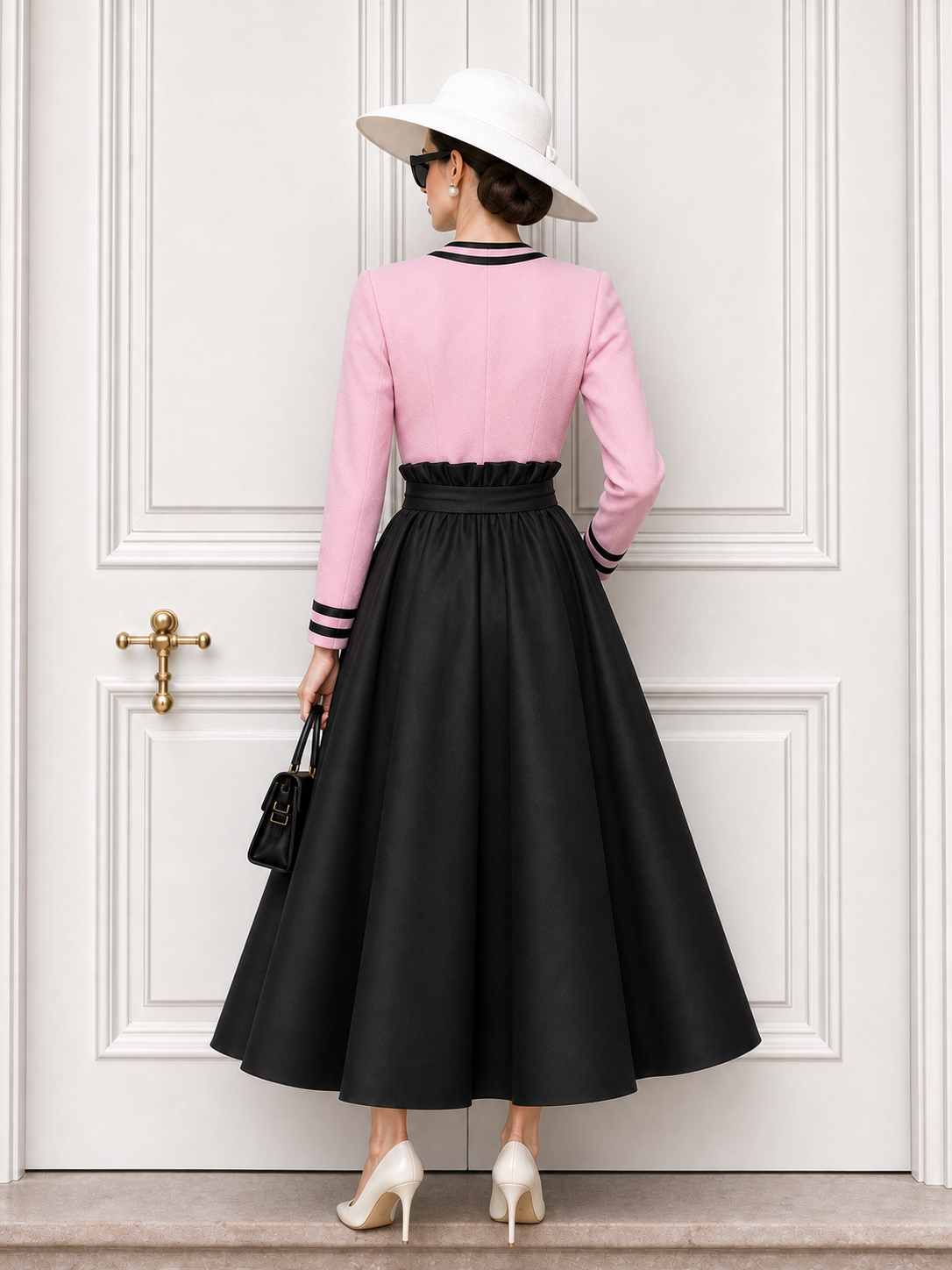 Vintage Round Neck Cardigan & Tie Satin Skirt Two-Piece Set