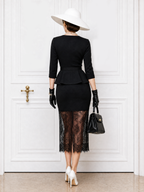 Vintage Lace Spliced Hollow Out Skirt Two-Piece Set
