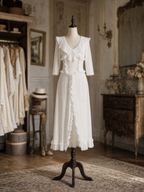 Vintage Ruffle Peter‑Pan Collar Bow Front Split Midi Dress