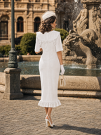 Vintage Ruffle Peter‑Pan Collar Bow Front Split Midi Dress