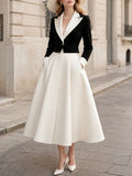 Vintage Black Blazer & Ivory A-Line Skirt Set