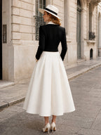 Vintage Black Blazer & Ivory A-Line Skirt Set