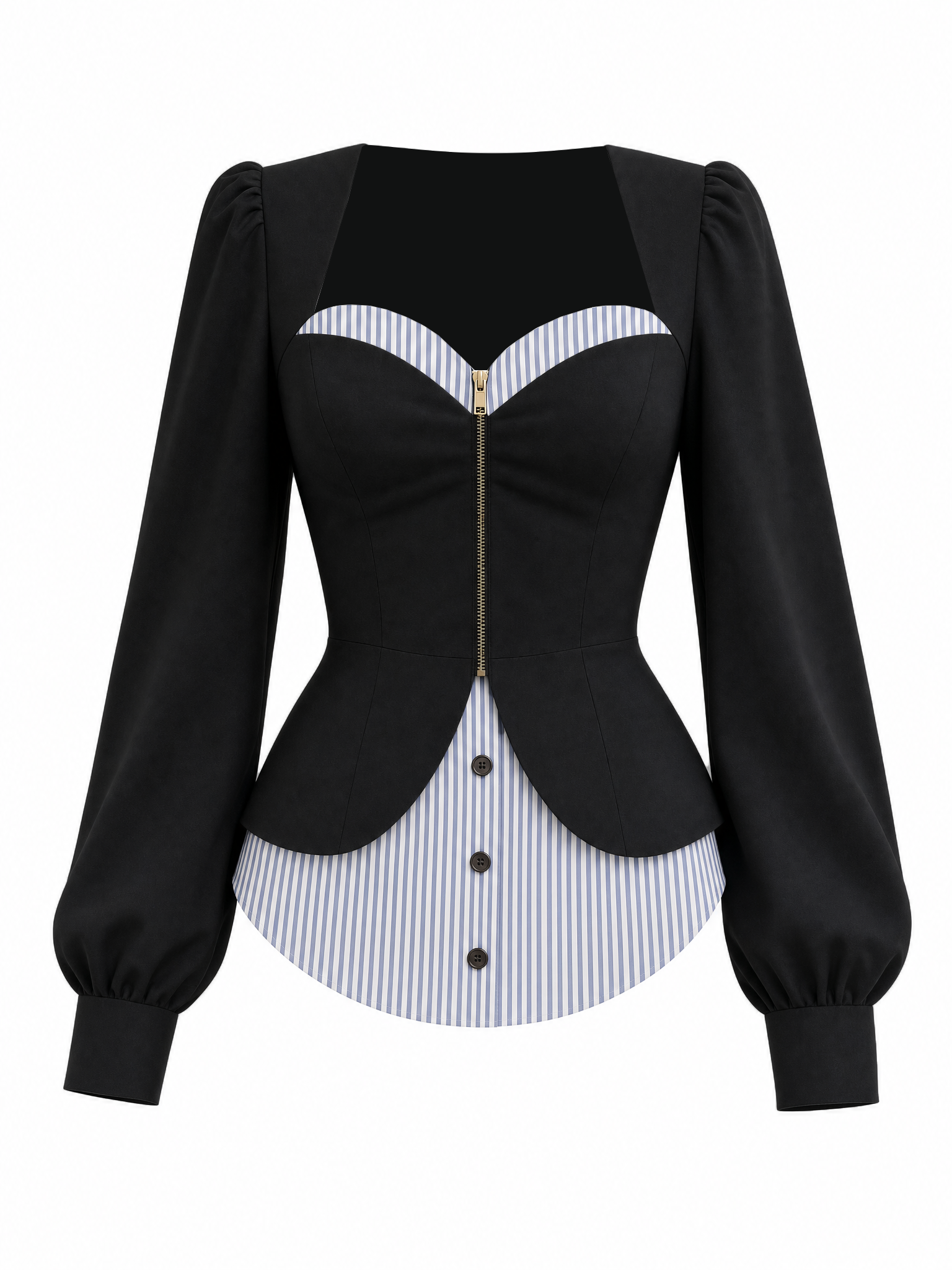 Vintage Striped Spliced Waist-cinching Long Sleeve Top