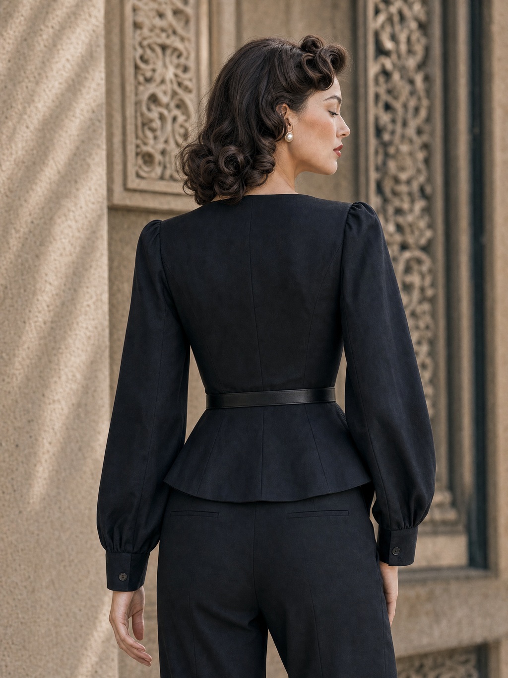 Vintage Striped Spliced Waist-cinching Long Sleeve Top
