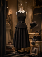 Vintage Black Lace-Collar Sleeveless Two-Piece Set