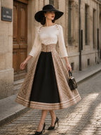 Vintage Cream Top & Plaid A-Line Skirt Set