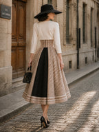 Vintage Cream Top & Plaid A-Line Skirt Set