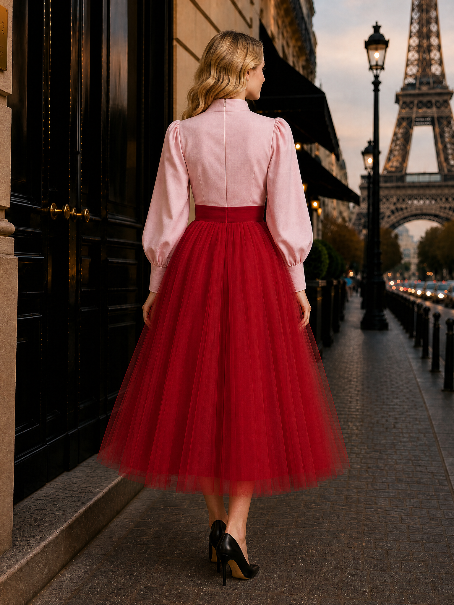 Vintage Rose Print Mesh Spliced Midi Dress