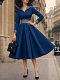 Vintage Navy Sailor-Collar Striped-Trim A-Line Midi Dress
