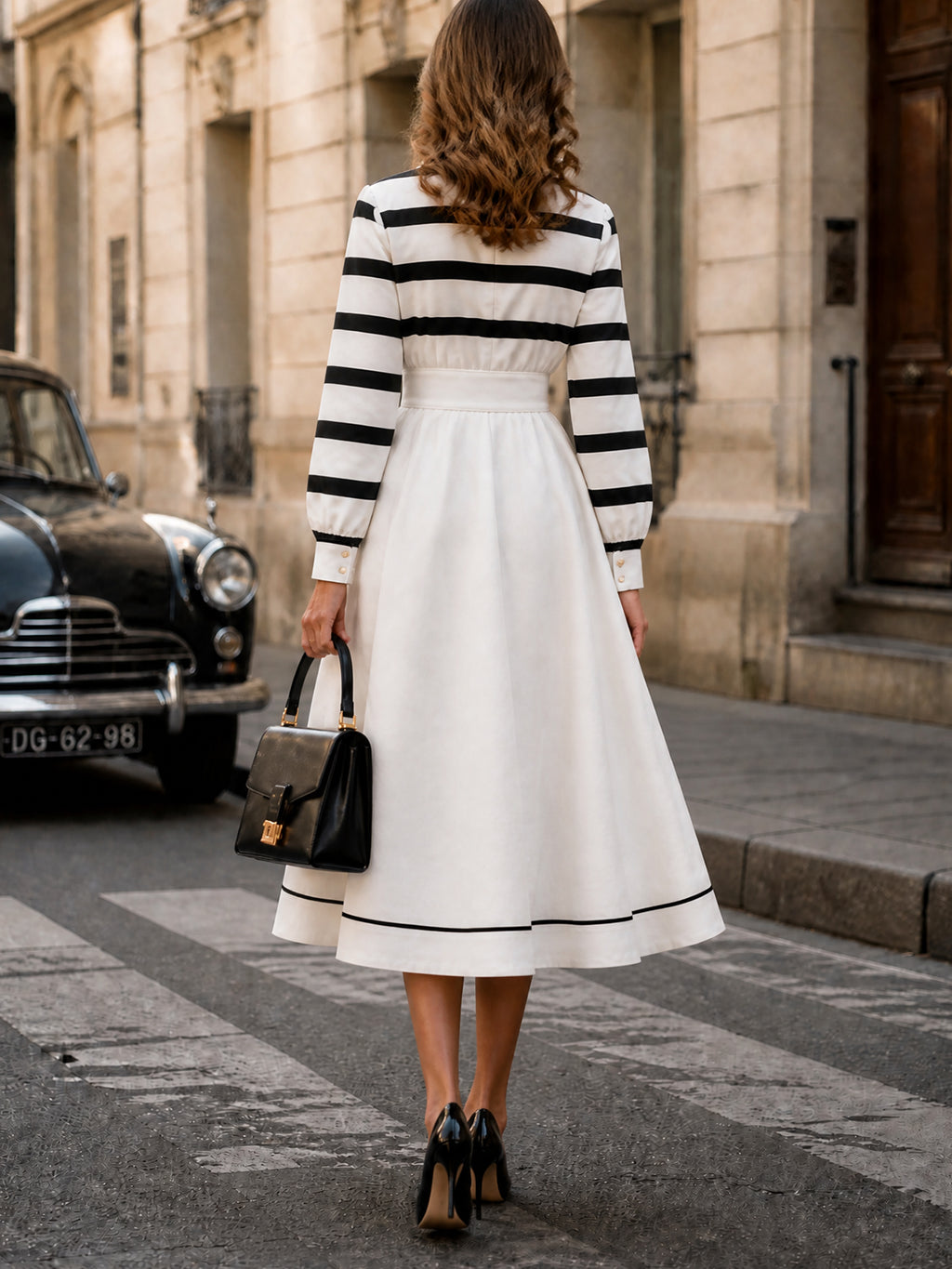 Vintage Striped Collared Long Sleeve Shirt Dress