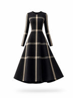 Vintage Plaid Long‑Sleeve Midi Swing Dress