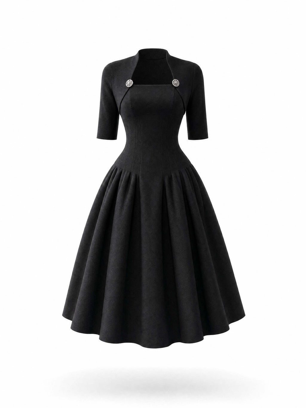 Vintage Mock Two‑Piece Black Midi Dress