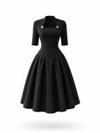 Vintage Mock Two‑Piece Black Midi Dress