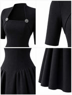 Vintage Mock Two‑Piece Black Midi Dress