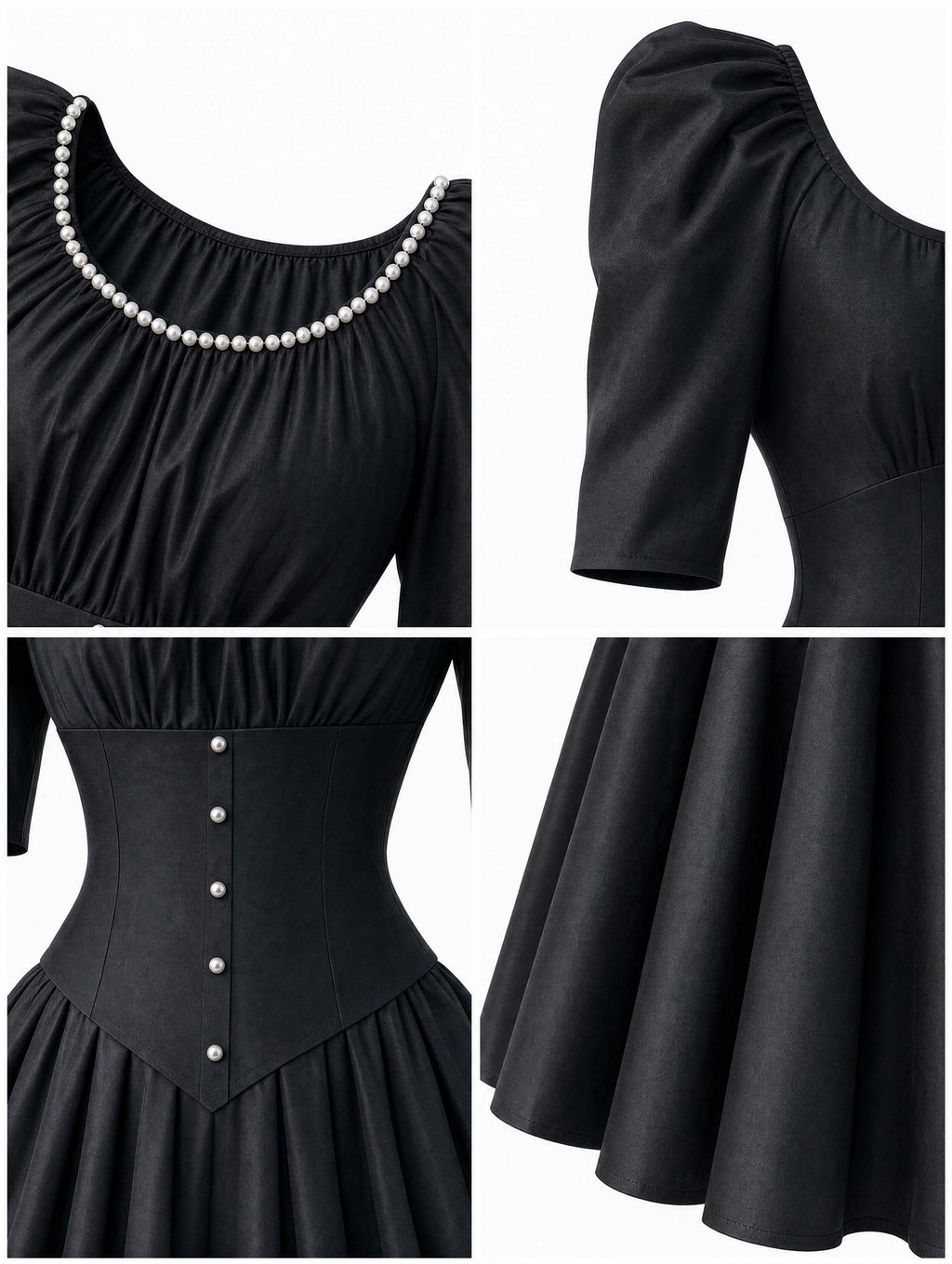 Vintage Pearl Neck Satin Midi Swing Dress
