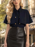 Vintage Faux‑Layer Cape Short Sleeve Top