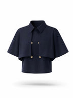 Vintage Faux‑Layer Cape Short Sleeve Top
