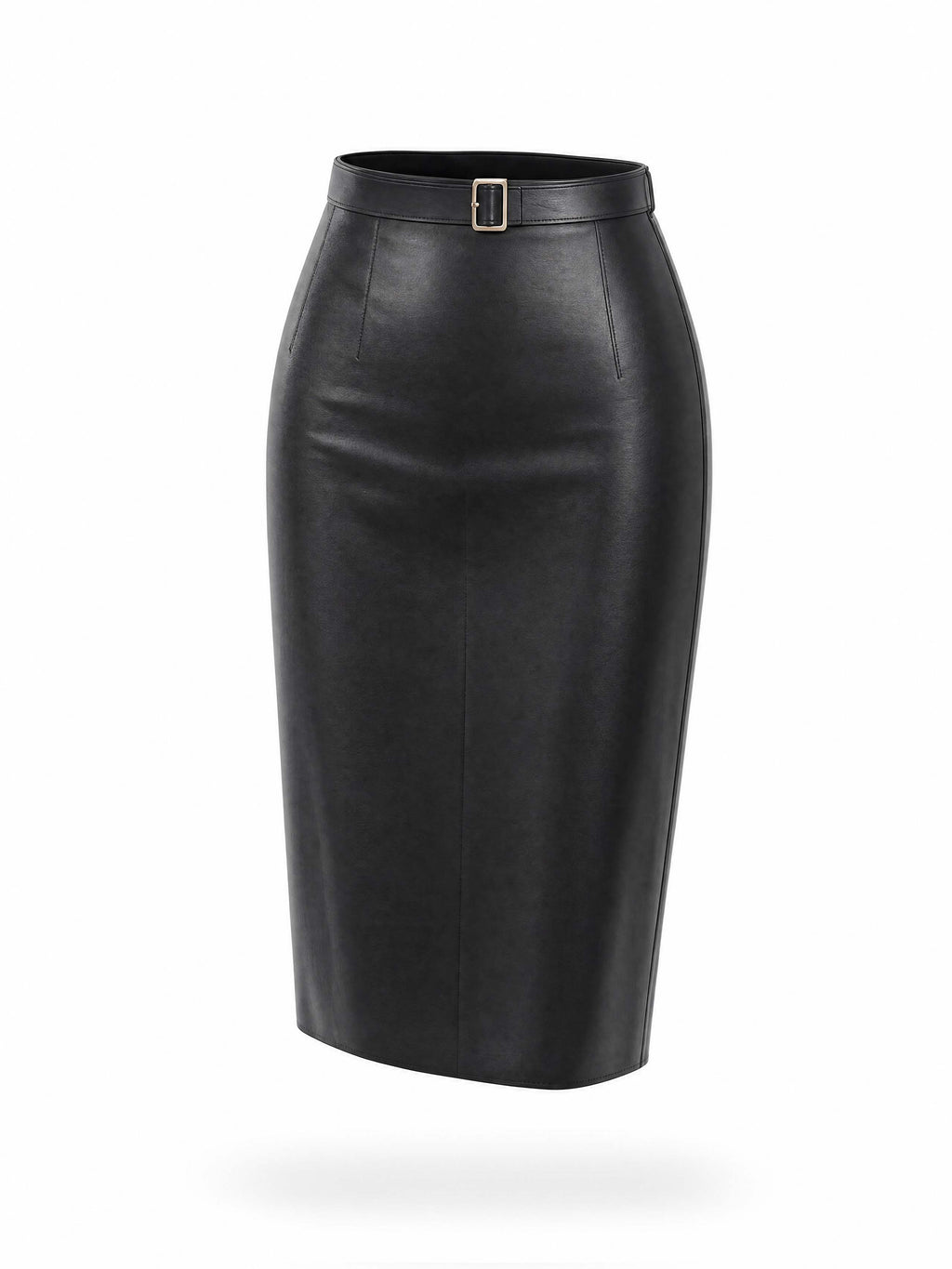 Belted Faux Leather Bodycon Midi Skirt