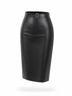 Belted Faux Leather Bodycon Midi Skirt