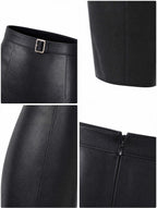 Belted Faux Leather Bodycon Midi Skirt