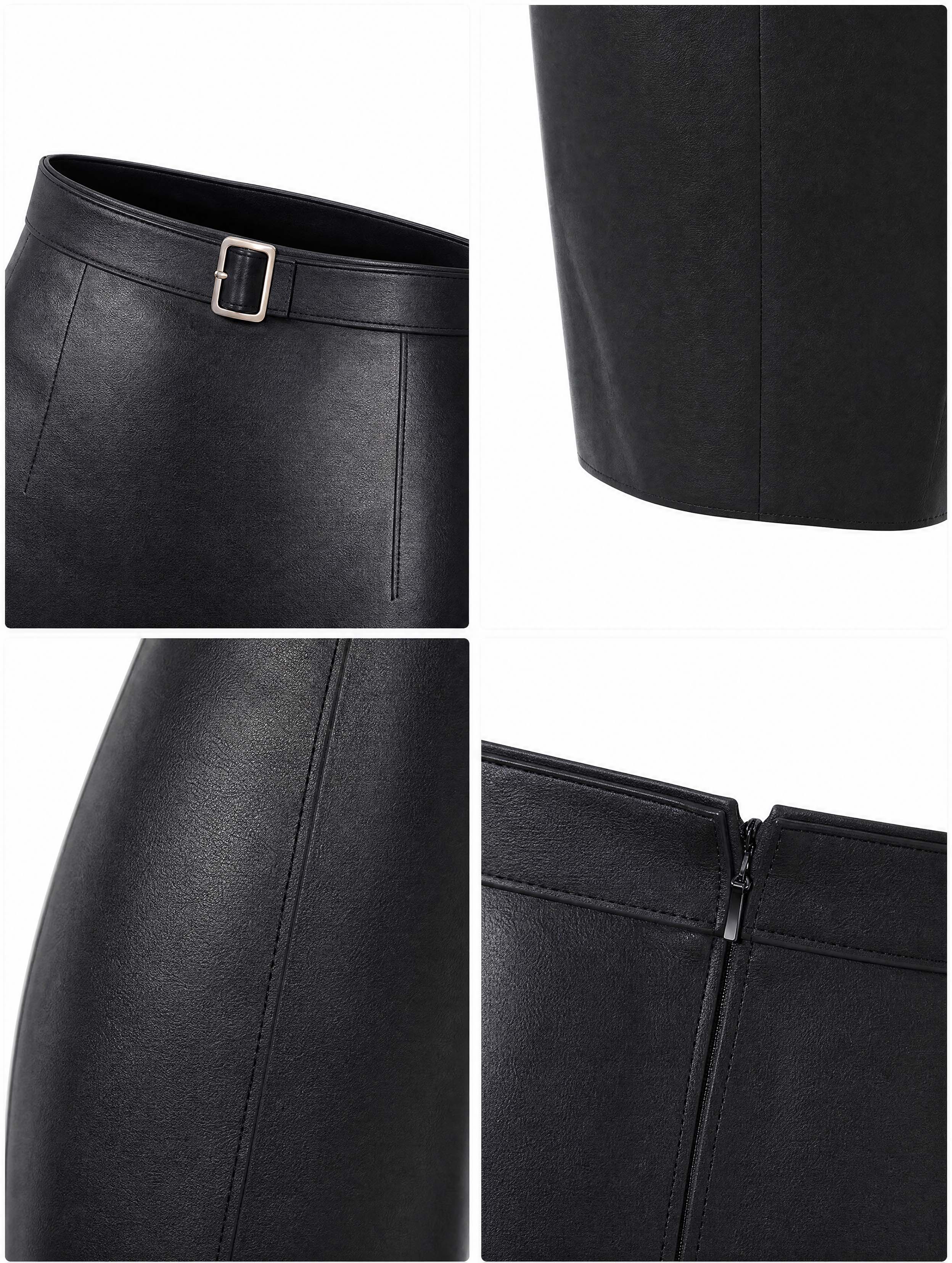 Belted Faux Leather Bodycon Midi Skirt