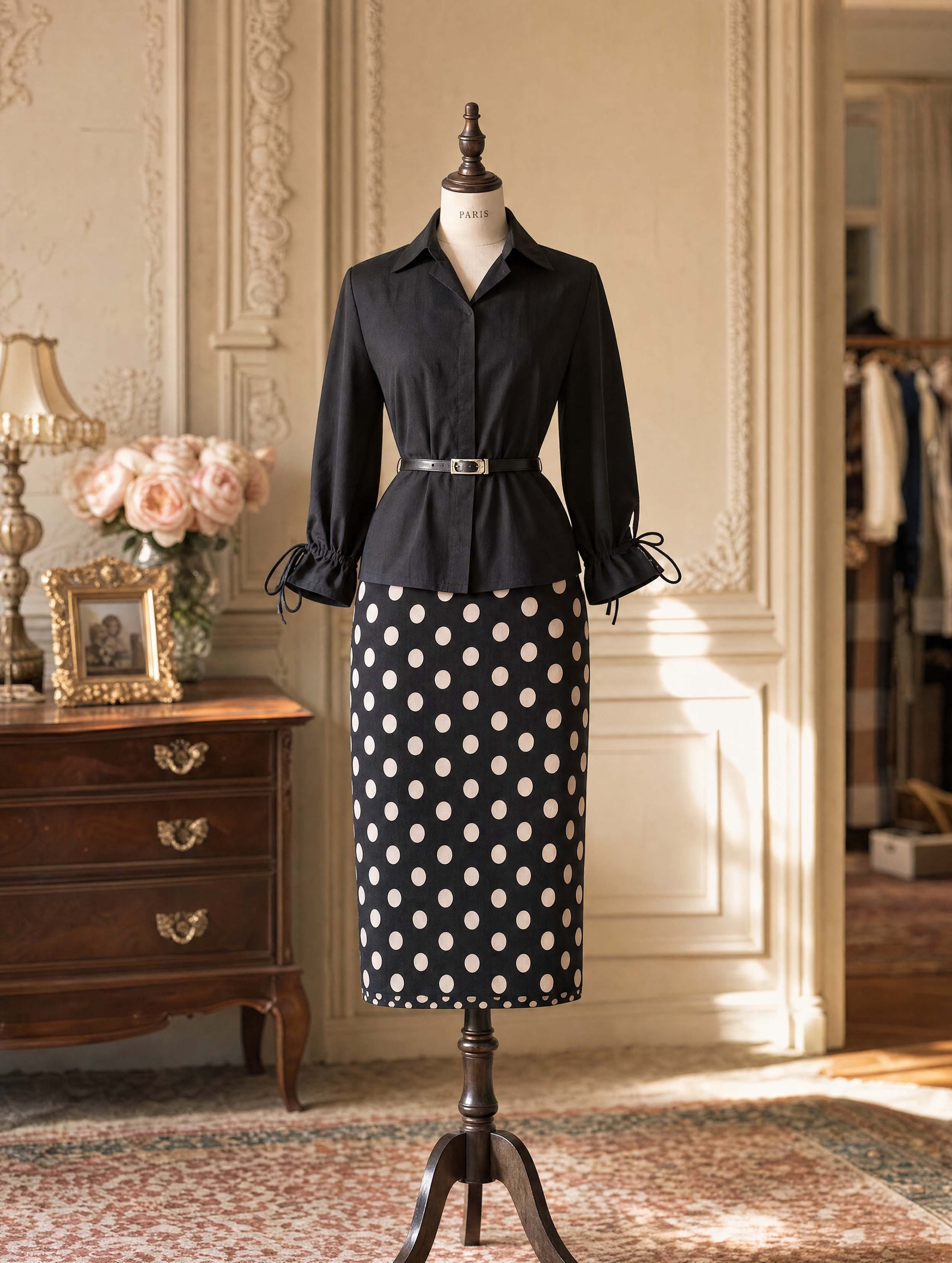 Vintage Polka Dot Midi Pencil Skirt