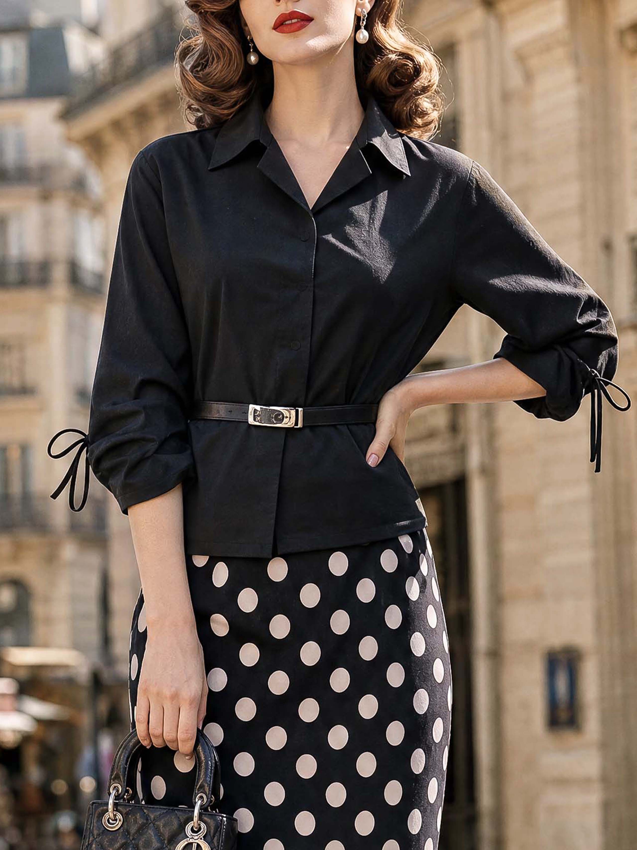 Vintage Waist‑Fitted Drawstring Cuff Shirt