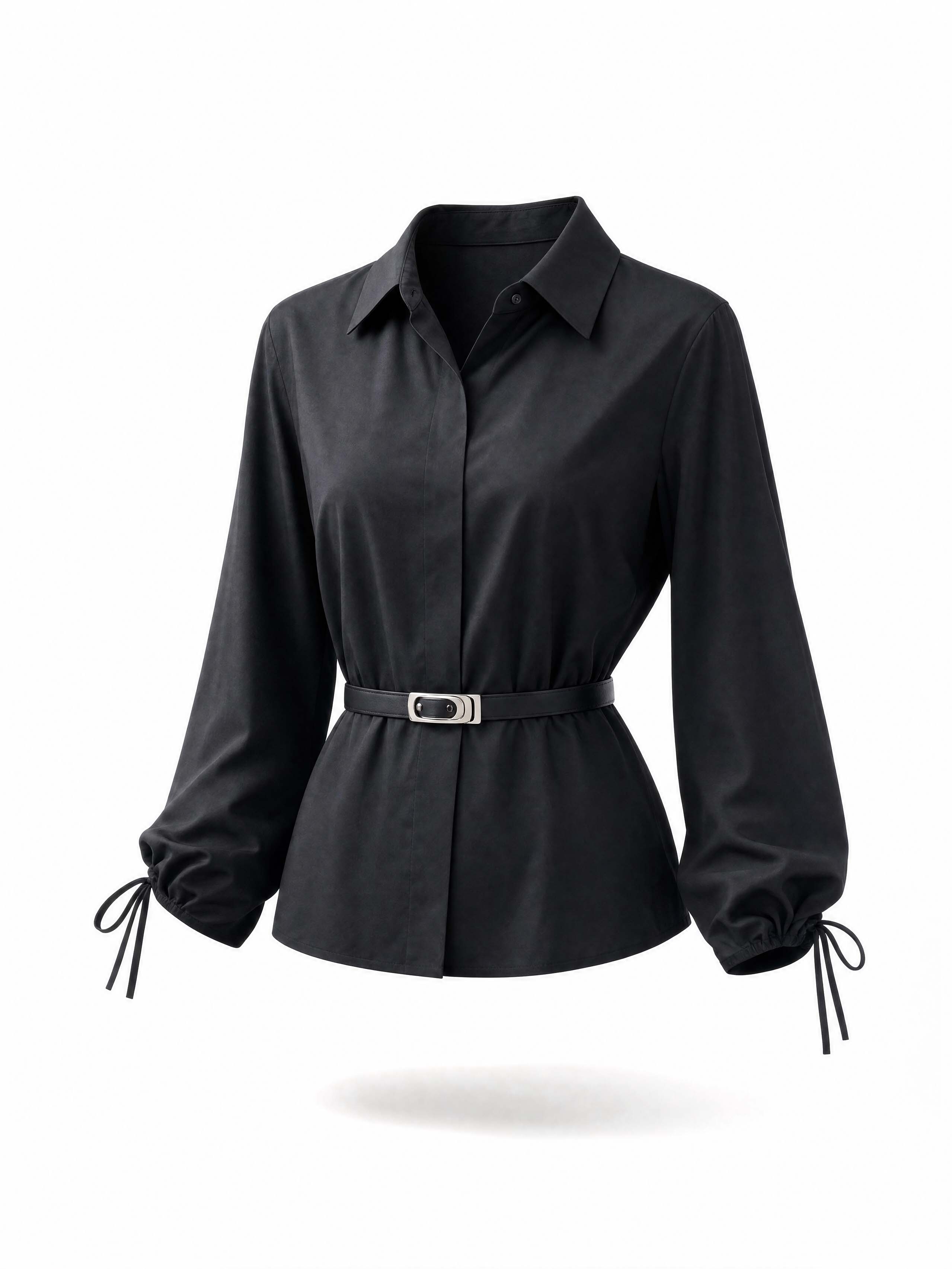 Vintage Waist‑Fitted Drawstring Cuff Shirt