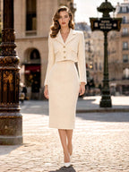 Vintage Cropped Blazer And Midi Pencil Skirt Two Piece Set
