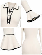 Vintage Contrast Trim Flare Sleeve Midi Knit Dress