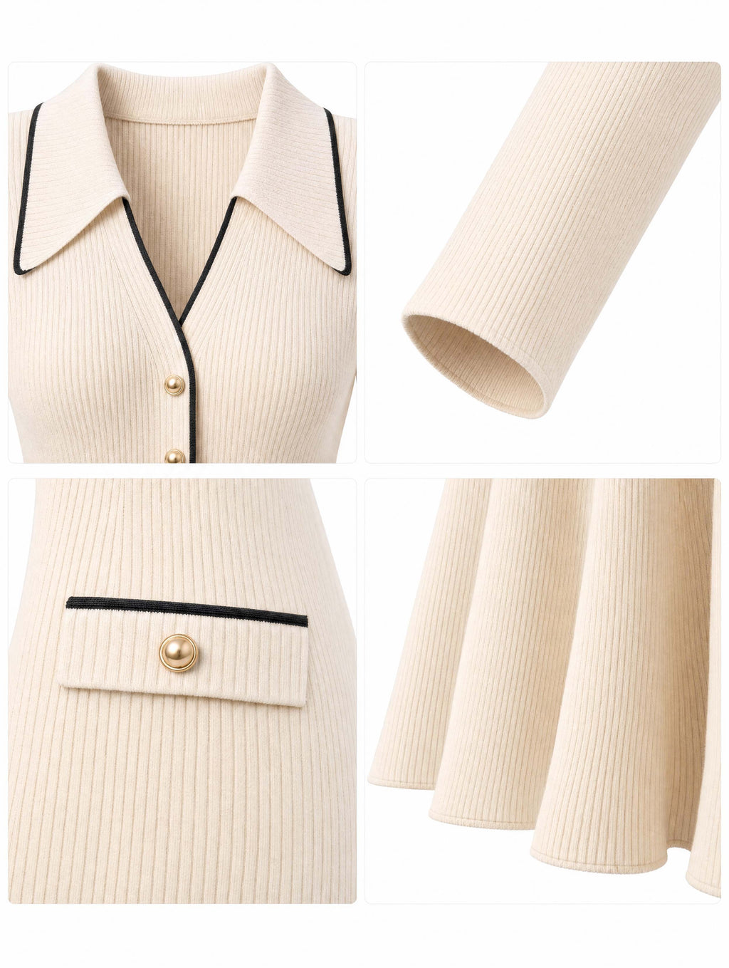 Vintage Collared Button‑Front Midi Knit Dress