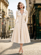Vintage Collared Button‑Front Midi Knit Dress