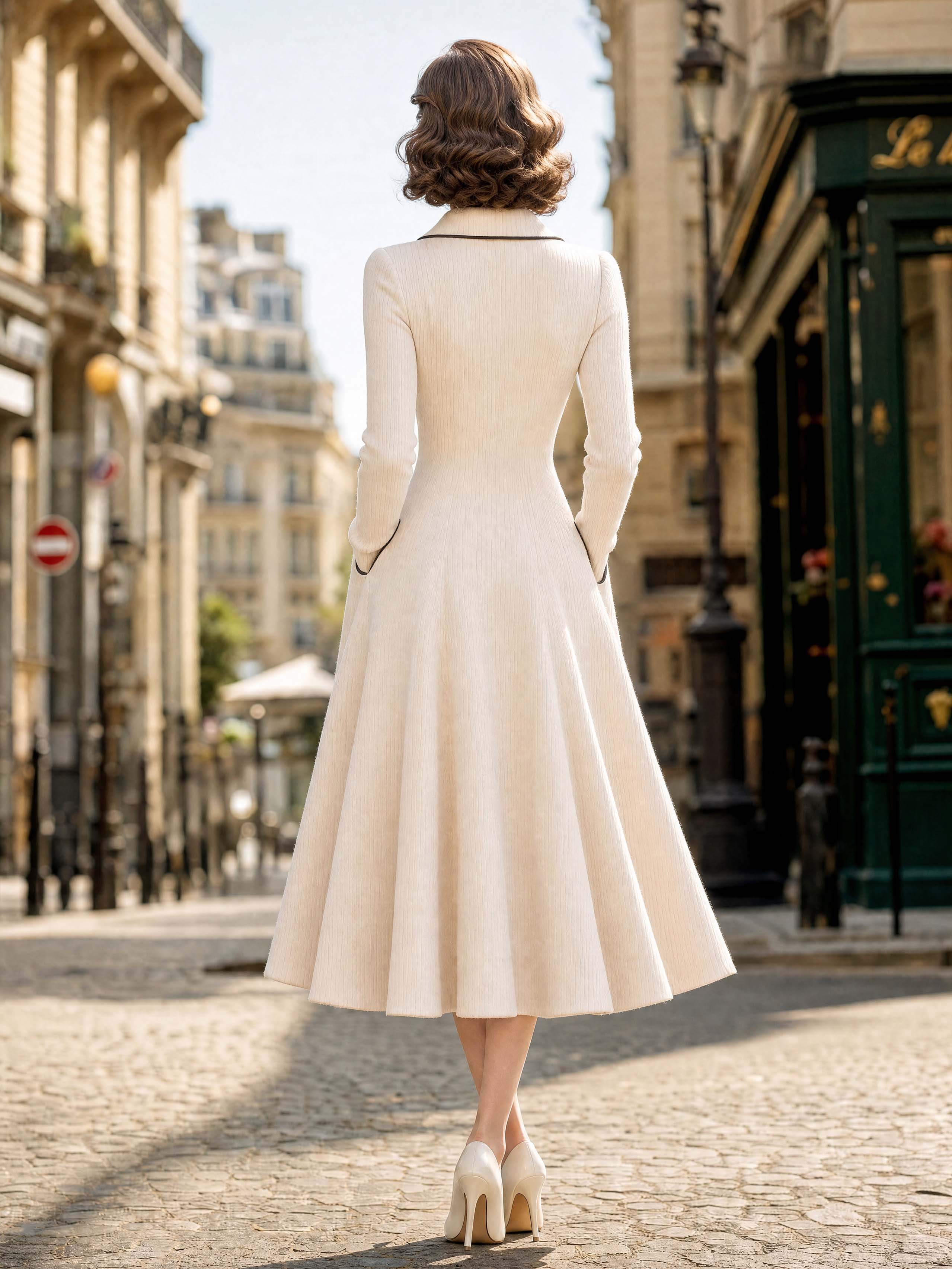 Vintage Collared Button‑Front Midi Knit Dress